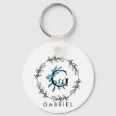 Blue Floral Custom Monogram - Letter G Sleutelhanger (Achterkant)