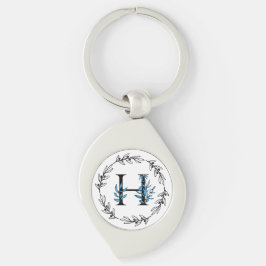 Blue Floral Custom Monogram - Letter H Sleutelhanger