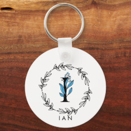 Blue Floral Custom Monogram - Letter I Sleutelhanger