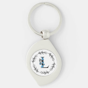 Blue Floral Custom Monogram - Letter L Sleutelhanger
