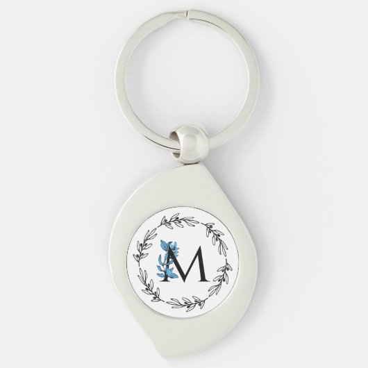 Blue Floral Custom Monogram - Letter M Sleutelhanger (Voorkant)
