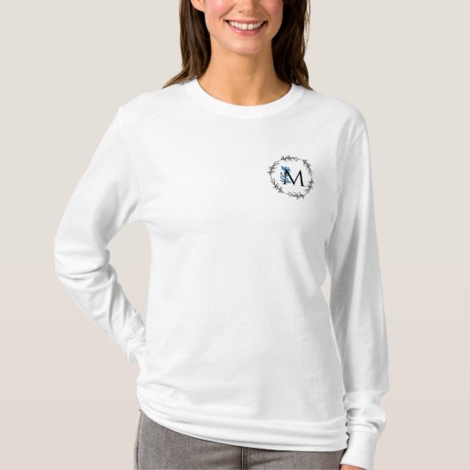 Blue Floral Custom Monogram - Letter M T-shirt (Voorkant)