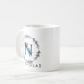 Blue Floral Custom Monogram - Letter N Coffee Mok (Voorkant links)