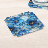 Blue Floral Custom paper coasters Kartonnen Onderzetters (Gekanteld)