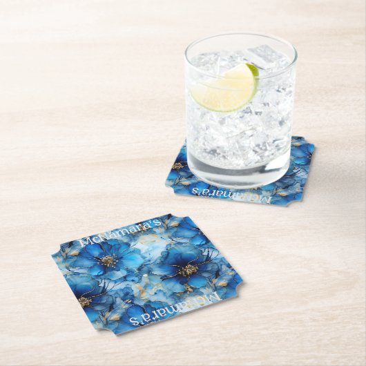 Blue Floral Custom paper coasters Kartonnen Onderzetters (Insitu)