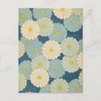 Blue Floral Daisers japonais Design Carte postale