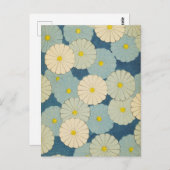 Blue Floral Daisers japonais Design Carte postale (Devant / Derrière)