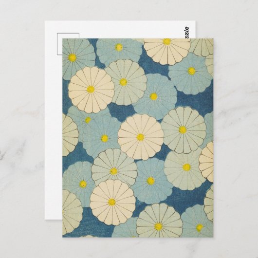 Blue Floral Daisers japonais Design Carte postale (Devant / Derrière)