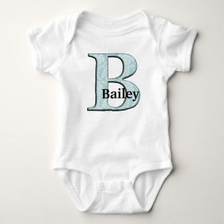 Blue Floral Damask Print B monogram initiaal Romper