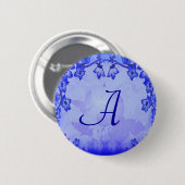 Blue Floral Deco Monogram Button (Voorkant /achterkant)