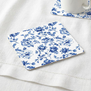 Blue Floral delftware  stijl botanisch Vierkante Kartonnen Onderzetter