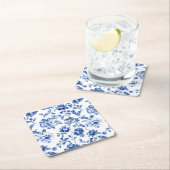 Blue Floral delftware stijl botanisch Vierkante Kartonnen Onderzetter (Insitu)