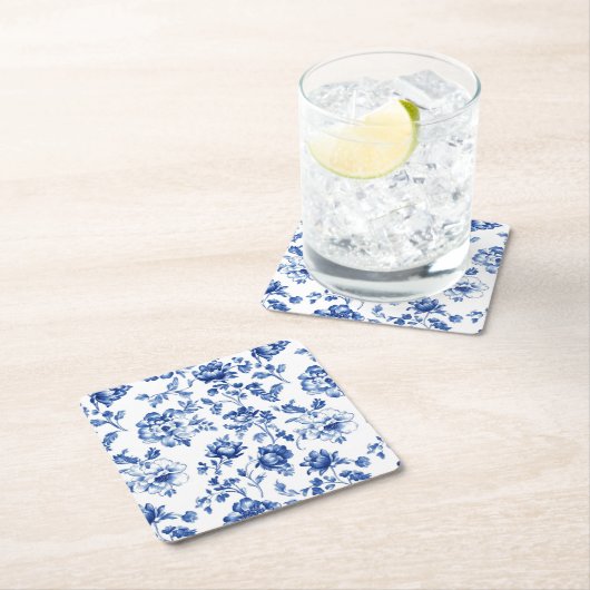Blue Floral delftware stijl botanisch Vierkante Kartonnen Onderzetter (Insitu)