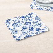 Blue Floral delftware stijl botanisch Vierkante Kartonnen Onderzetter (Schuin)