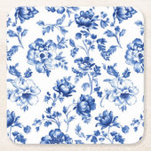 Blue Floral delftware stijl botanisch Vierkante Kartonnen Onderzetter (Voorkant)