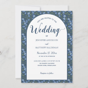 Blue Floral, Delphinium Flowers Arch Shape Wedding Kaart