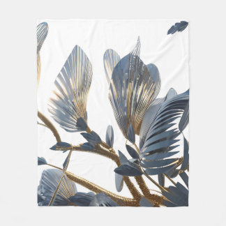 Blue Floral Design Plant Fleece Deken