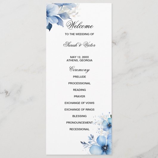 Blue Floral double side program card Programma (Voorkant)