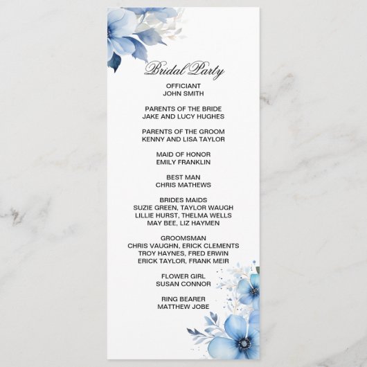 Blue Floral double side program card  Programma (Achterkant)