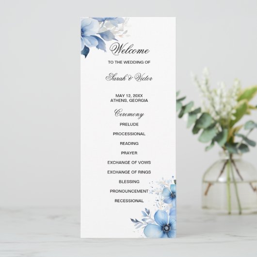 Blue Floral double side program card  Programma (Staand voorkant)