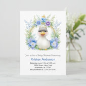 Blue Floral Duck Boy Baby shower Kaart (Staand voorkant)