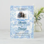 Blue Floral Elegance Faire-part de mariage (Debout devant)