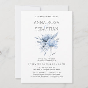 *~* Blue Floral Elegant AR15 WEDDING Roos RSVP + Kaart