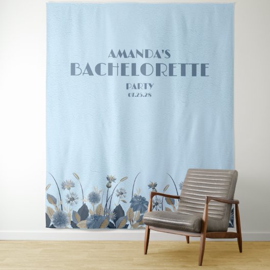 Blue Floral Elegant Bachelorette Backdrop Wandkleed (In situ)