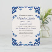 Blue Floral Elegant Fiesta Spanish Wedding Kaart (Staand voorkant)