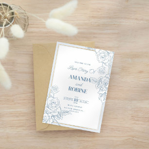 Blue Floral Elégant Mariage Invitation