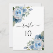 Blue Floral Elégant Mariage Numéro de table Cartes (Devant)