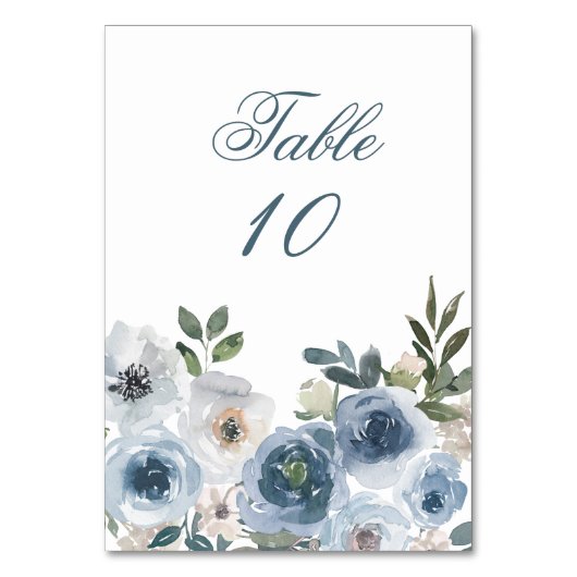 Blue Floral Elégant Mariage Numéro de table Cartes (Par défaut)
