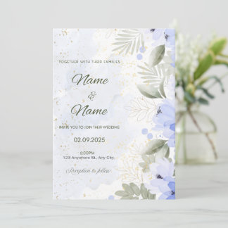 Blue floral elegant wedding invitation