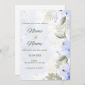 Blue floral elegant wedding invitation  kaart (Voorkant / Achterkant)