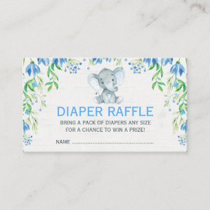 Blue Floral Elephant Baby Luier Raffle Ticket Informatiekaartje