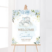 Blue Floral Elephant Baby shower Welkom