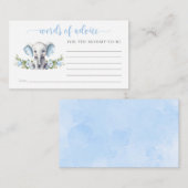 Blue Floral Elephant Baby shower Woorden van advie Informatiekaartje (Voorkant / Achterkant)