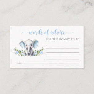 Blue Floral Elephant Baby shower Woorden van advie Informatiekaartje