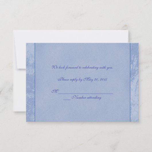 Blue Floral Embossed RSVP Kaart (Voorkant)