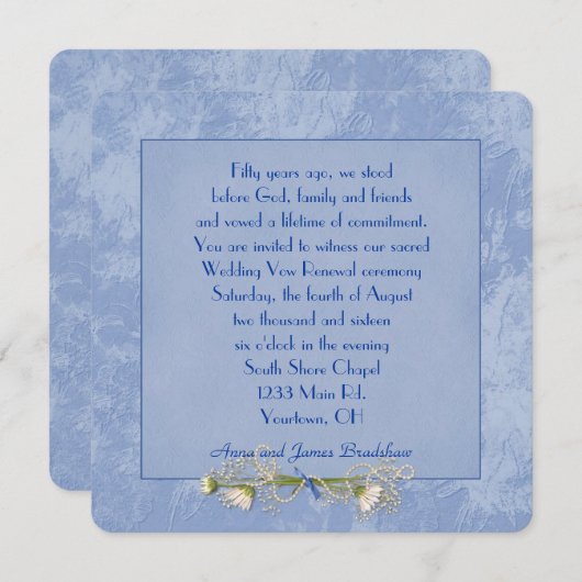 Blue Floral Embossed Wedding Vow Renewal Kaart (Voorkant / Achterkant)