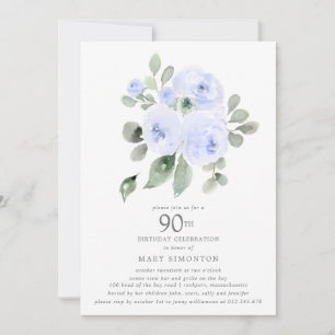 Blue Floral Eucalyptus 90th Birthday Party Kaart