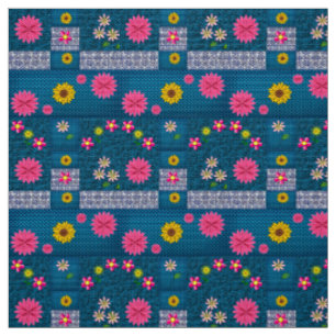 Blue Floral Fabric Stof