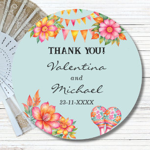 Blue Floral Fiesta Mexicaanse bruiloft Dank u Ronde Sticker