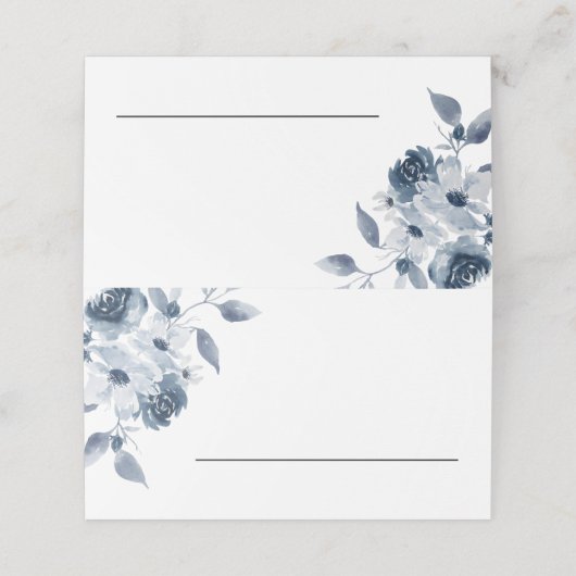 Blue Floral Folded Place Card (Buitenkant ongevouwen)
