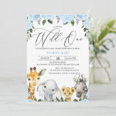 Blue Floral Foliage Safari Baby shower Invitation (Debout devant)