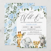 Blue Floral Foliage Safari Baby shower Invitation (Devant / Derrière)