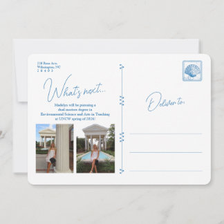 Blue Floral Frame Coastal Graduation Announcement Kaart