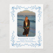 Blue Floral Frame Coastal Graduation Postcard Briefkaart (Voorkant)