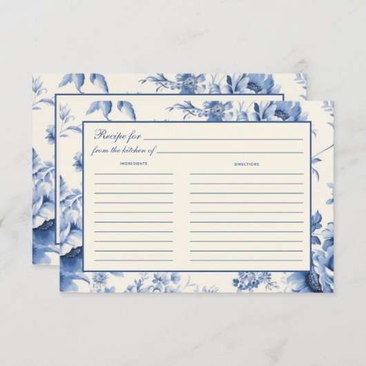 Blue Floral Franse Toile Vrijgezellenfeest Recept  Save The Date (Voorkant / Achterkant)