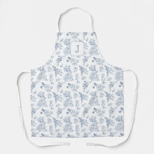 Blue Floral French Toile Custom Monogram Schort (Voorkant)